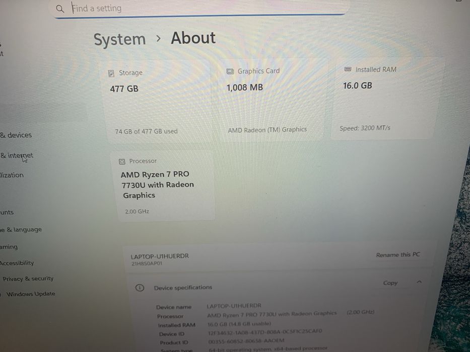 Лаптоп Lenovo Thinkpad L15 gen 4 Ryzen 7