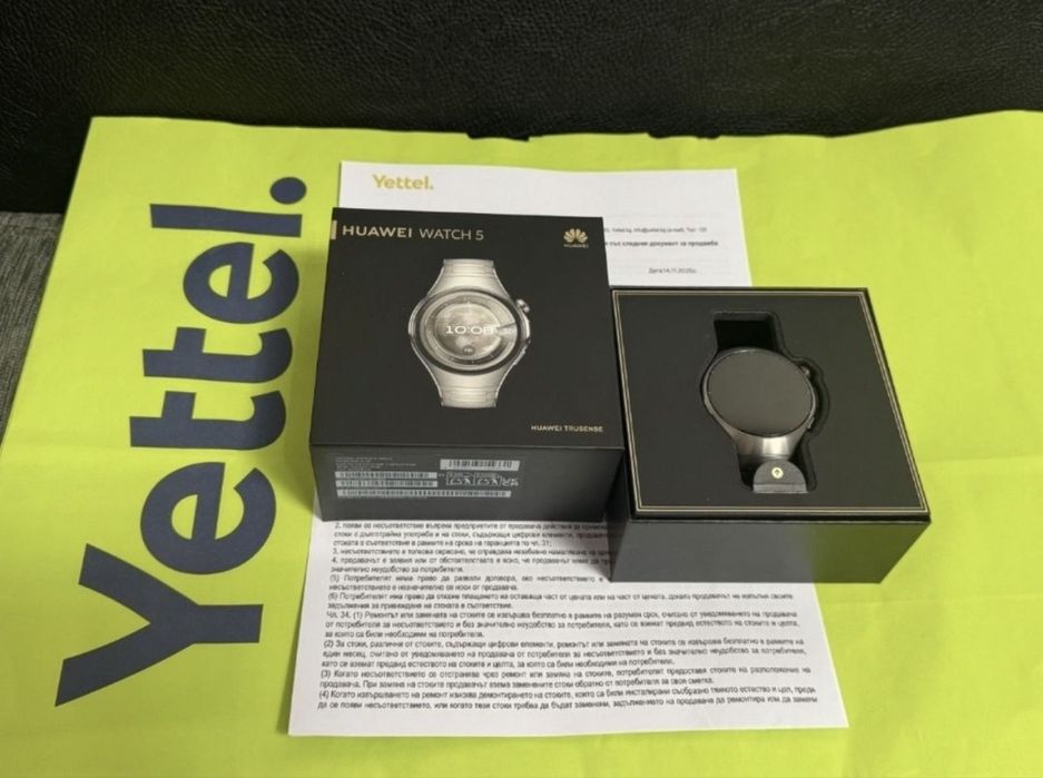 КАТО НОВ 46mm Huawei Watch 5 Yettel Гаранция 2026г. Titanium