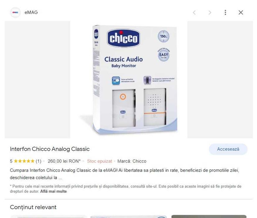 Interfon Chicco Analog Classic / Baby Monitor / Bebelus / Copil