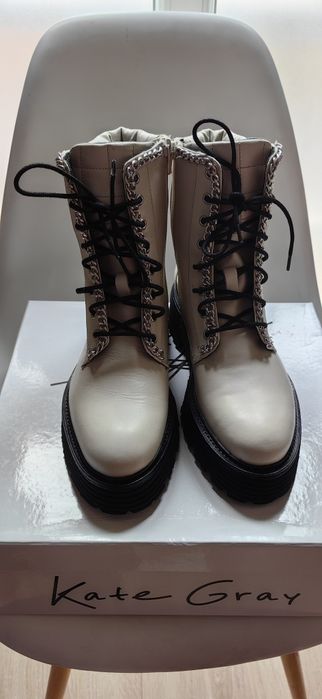 сиви кожени боти Kate Grey