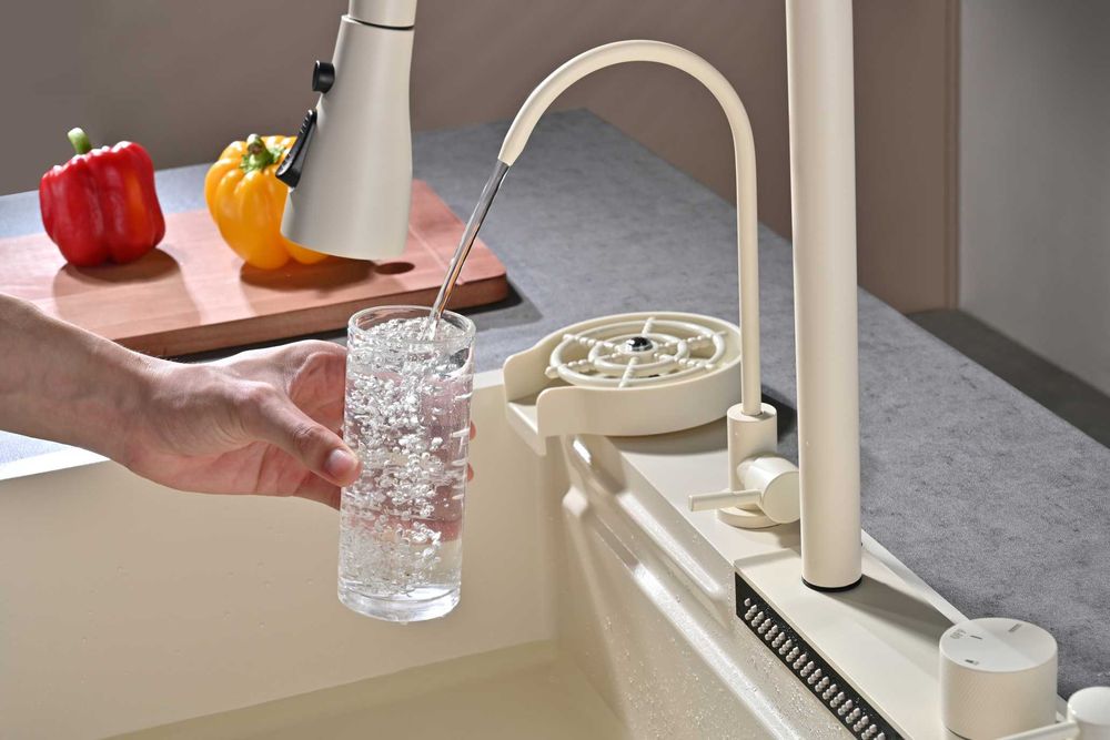 60см Бежова мултифункционална кухненска мивка