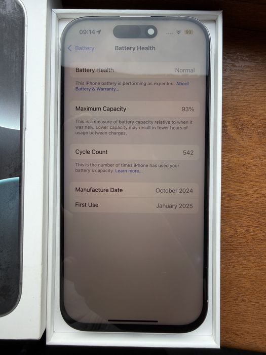 Iphone 16 Pro 256 Silver -baterie 93% -Impecabil