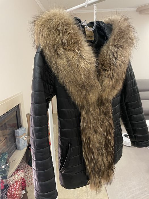 Зимно яке естествена кожа с яка лисица