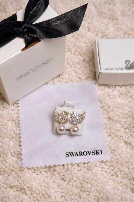 сваровски обеци лебед перла swarovski неръждаема стомана бижу подарък