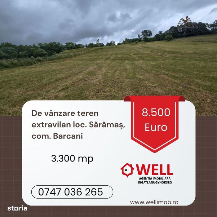 De vânzare teren extravilan loc. Sărămaș, com. Barcani!