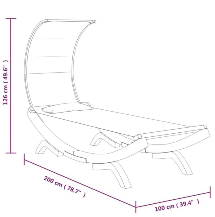 Sezlong pat de exterior cu baldachin crem din lemn masiv VidaXL nou