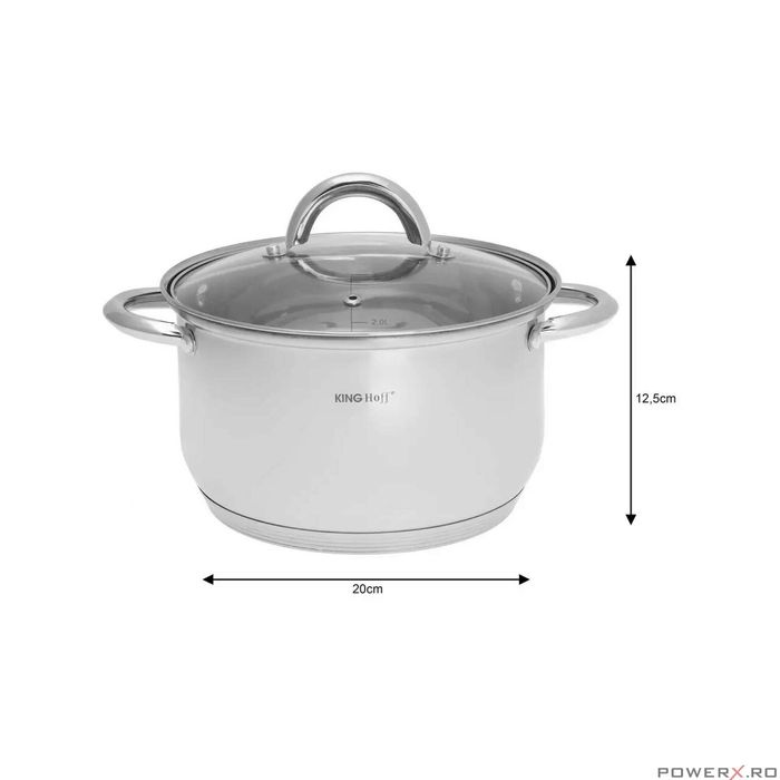 Set de 3 oale din inox cu capac sticla, dimensiuni 16cm, 18cm, 20 cm,