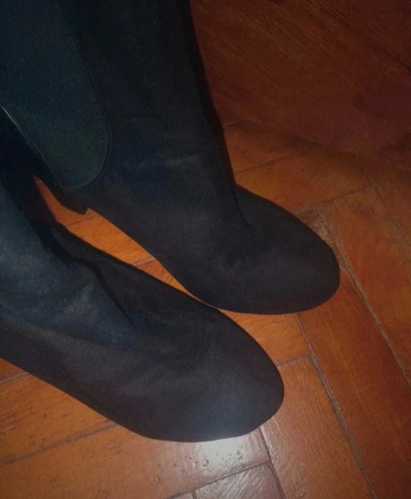 High heel suede & leather boots