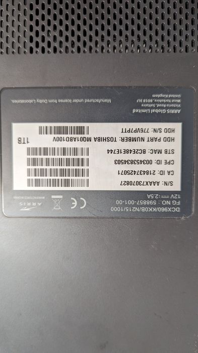 TV Box Arris DCX960/KK0B/N215/1000 1TB UHD 4K HDMI WIFI