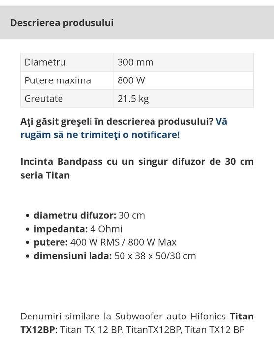 Subwoofer + amplificator hifonics titan auto
