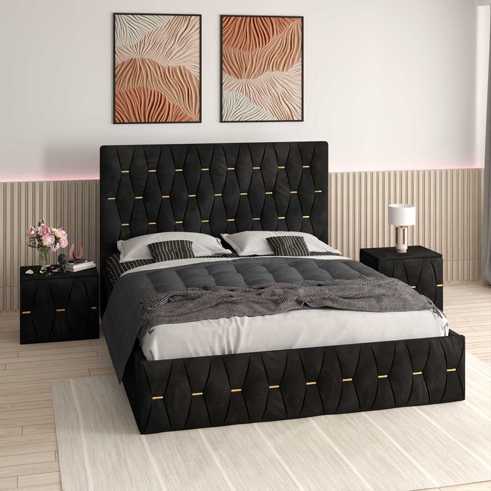 Pat tapitat Verona cu noptiere 1749lei , calitate superioara