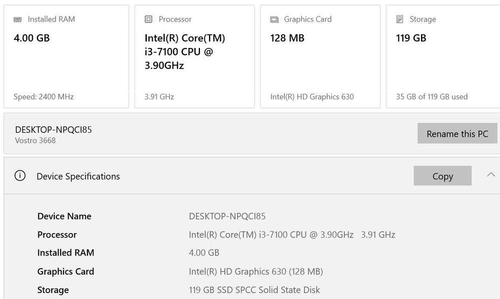 Dell Vostro 3668 i3 7100 4GB DDR4