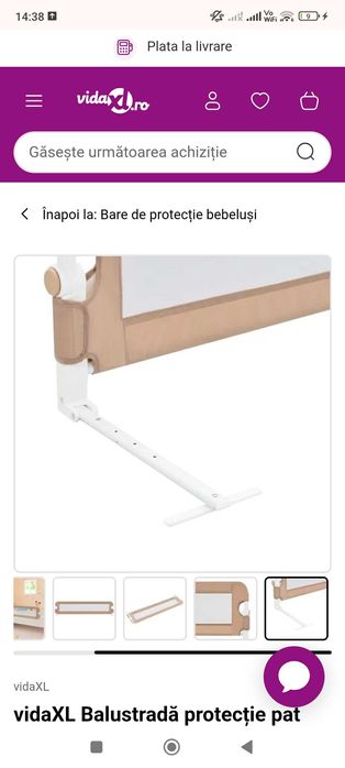 Balustradă protecție pat copii, gri taupe, 180x42 cm, poliester