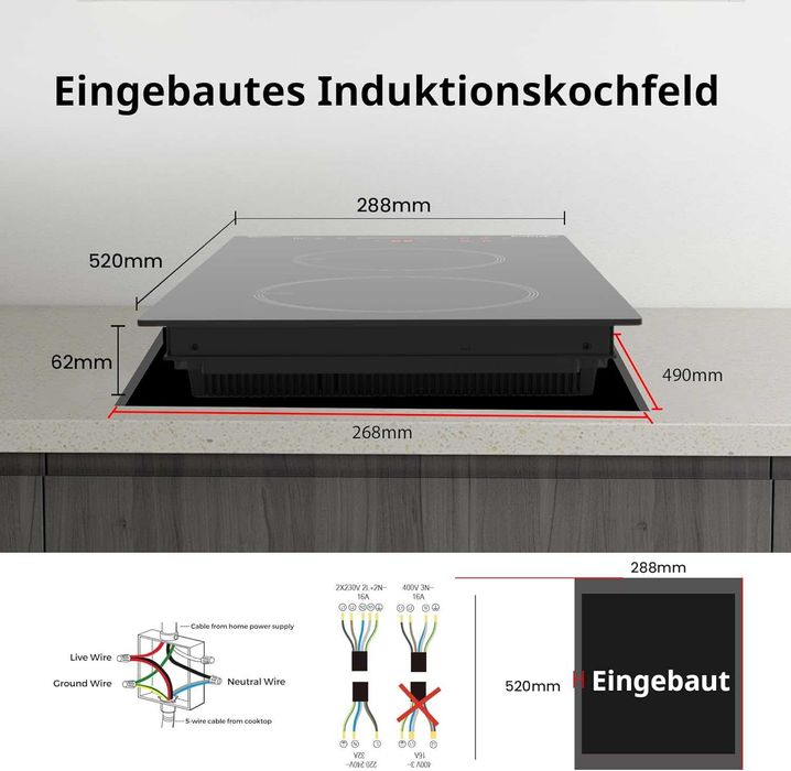 Индукционен котлон Midea MIH351D257KO с 2 зони за готвене, 28,8x52 см