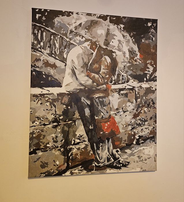 „Set 2 tablouri moderne – figurativ & floral – pictate manual, 40x50 c