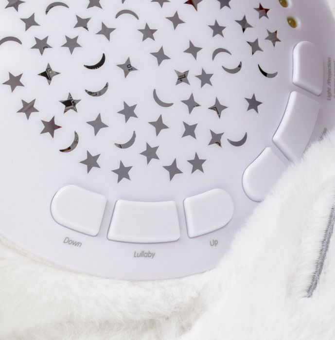 Бяло плюшено мече с проектор за звук и светлина