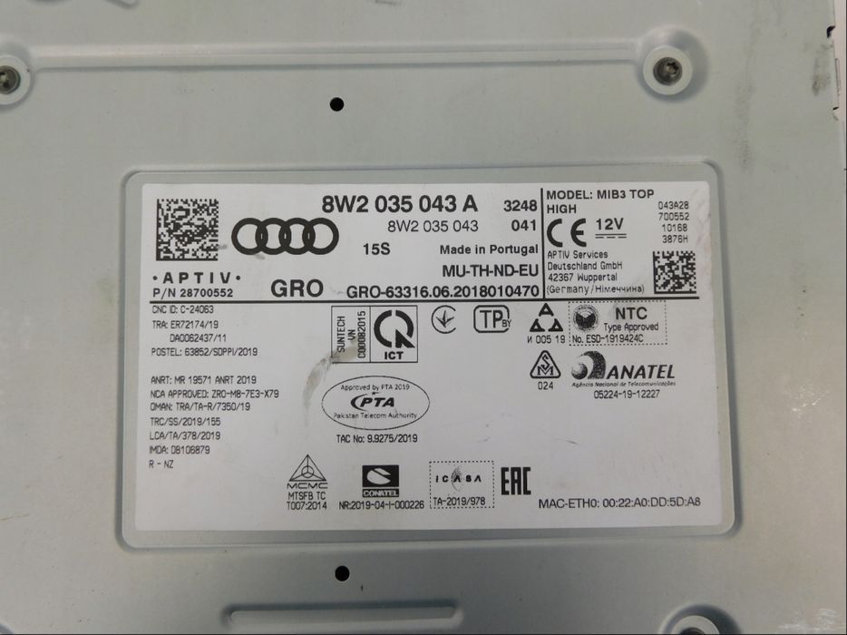 Conversie US/EU Audi MIB3 MHI3 Top High, cod 8W2035043 A4 A5 Q5 2021