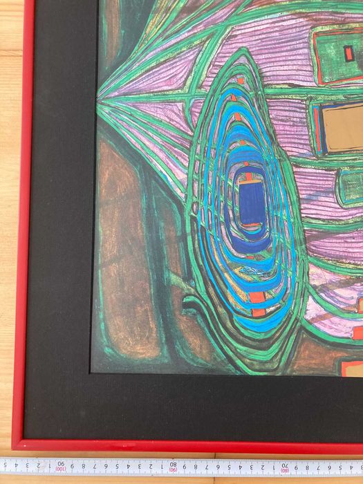 Print oficial inramat Friedensreich Hundertwasser rama aluminiu rosie