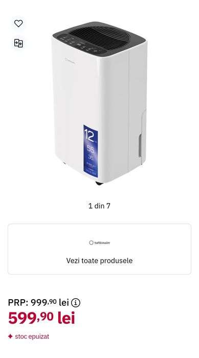 Dezumidificator aer Turbionaire SENSO 12 SG, 12 l/zi, 185W, 36dB