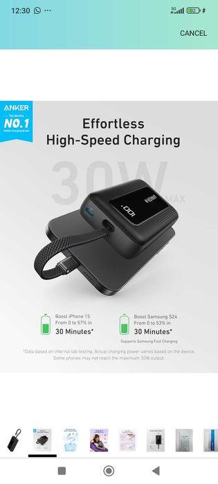 Външна Батерия , Anker Zolo Power Bank, 10,000mAh 30W High-Speed