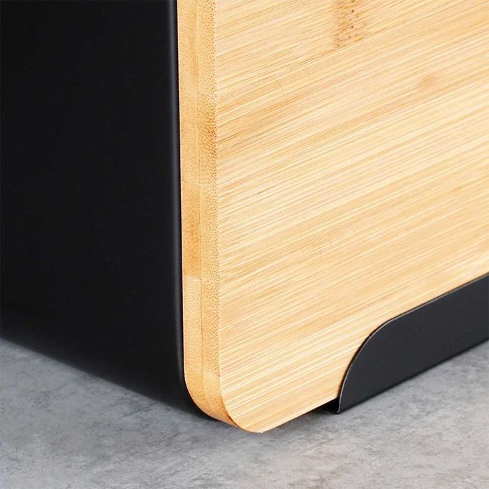 Кутия за хляб, изработена от метал, бамбукова дъска, модерен дизайн