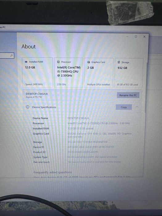 Notebook Acer Aspire 3