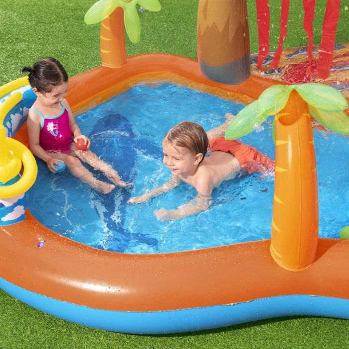 Голям детски надуваем аквапарк Bestway Lava Lagoon - Пързалка, фонтан, и улеи за топки 265x265 см.