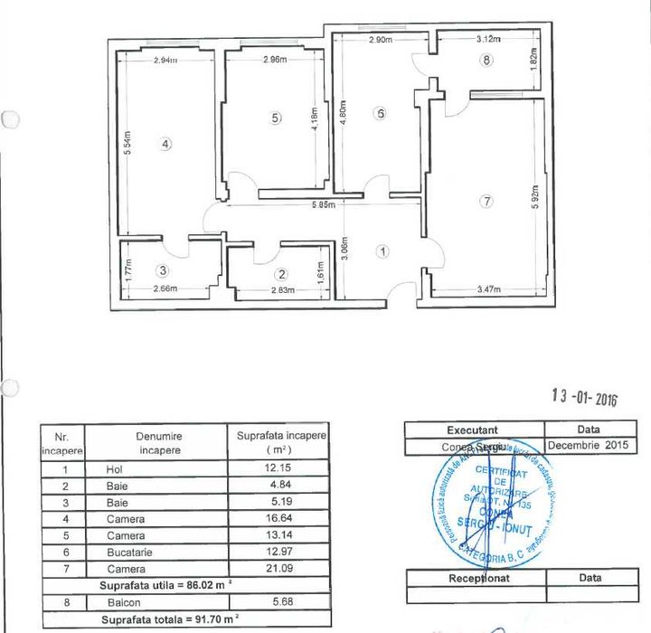 Vand apartament 3 camere, 91.7 mp utili, Cartieru Latin, Bragadiru - mobilat si utilatat, centrala proprie, boxa si loc de parcare