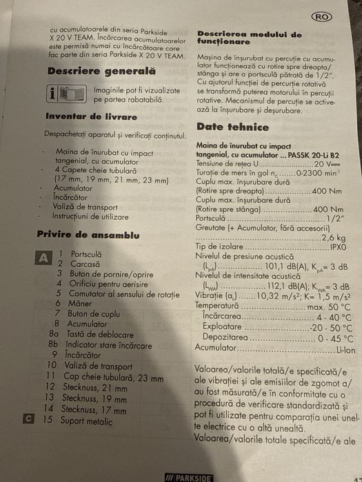 Cheie Pistol Impact Parkside 20V 400Nm