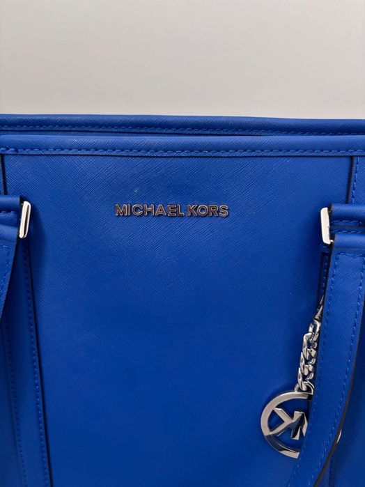 Оригинална чанта Michael Kors Естествена кожа, синя, голям размер