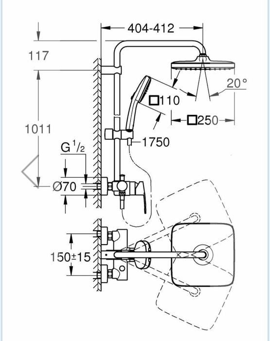 Душевая система GROHE Tempesta System 250 Cube