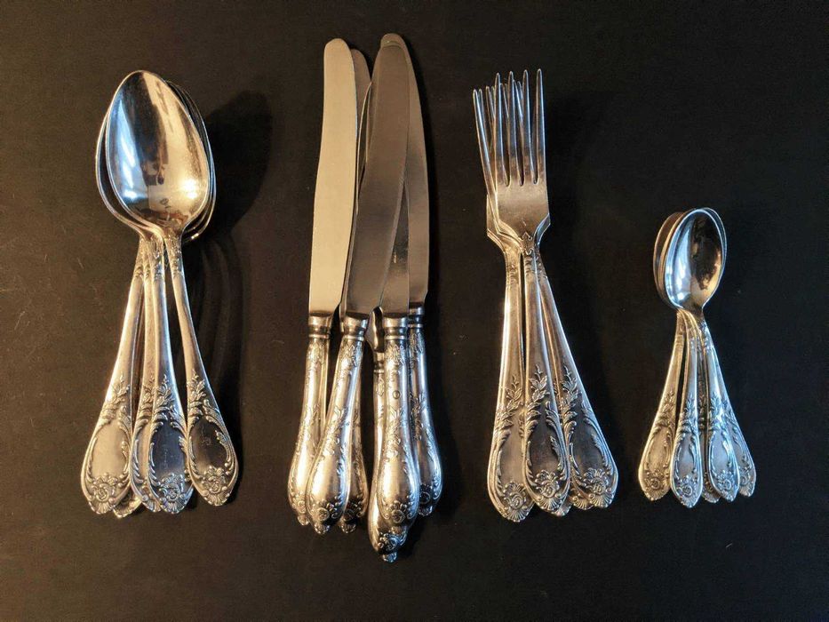 2x SET-uri de 24 piese TACAMURI ROCOCO Rusia Argintate Placate argint