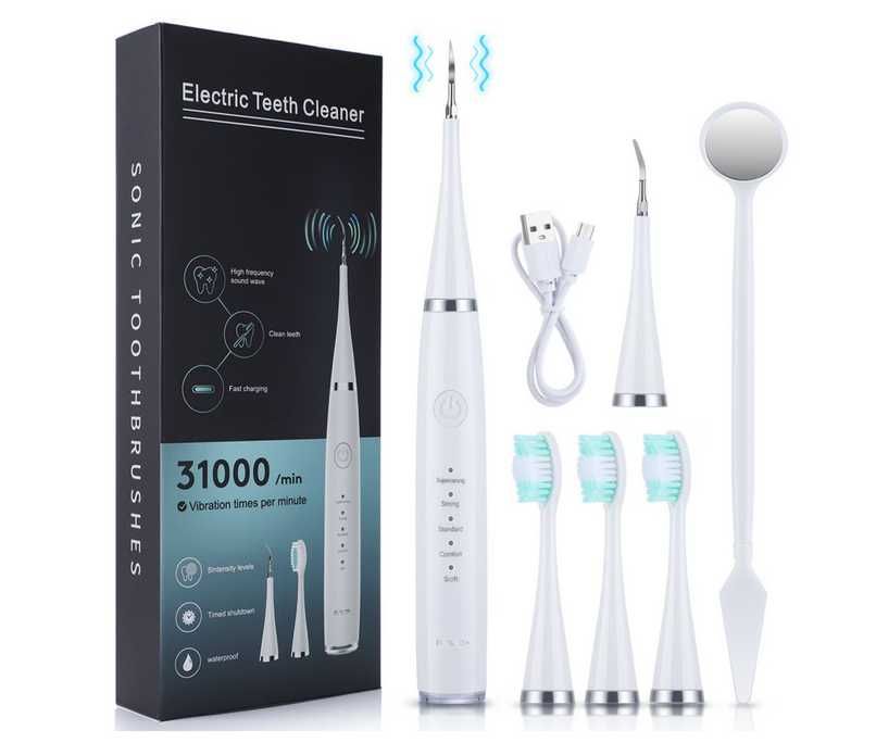 WellLuck 2 в 1 комплект за почистване на зъбите, четка за зъби и устройство за почистване на зъбен камък, бял цвят