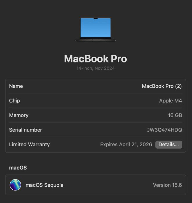 MacBook Pro 14" M4, 16GB, 512GB SSD - Stare impecabila, in GARANTIE