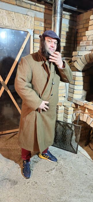 Șuba manta militara lunga  cu blana de oaie noua