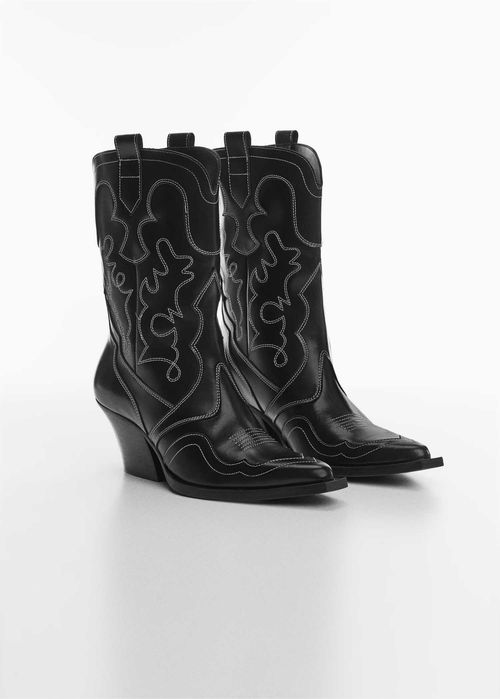 Botine cowboy din piele cu cusaturi decorative