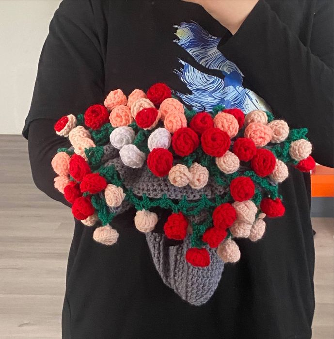 плед- букет ручная работа вязанный плед