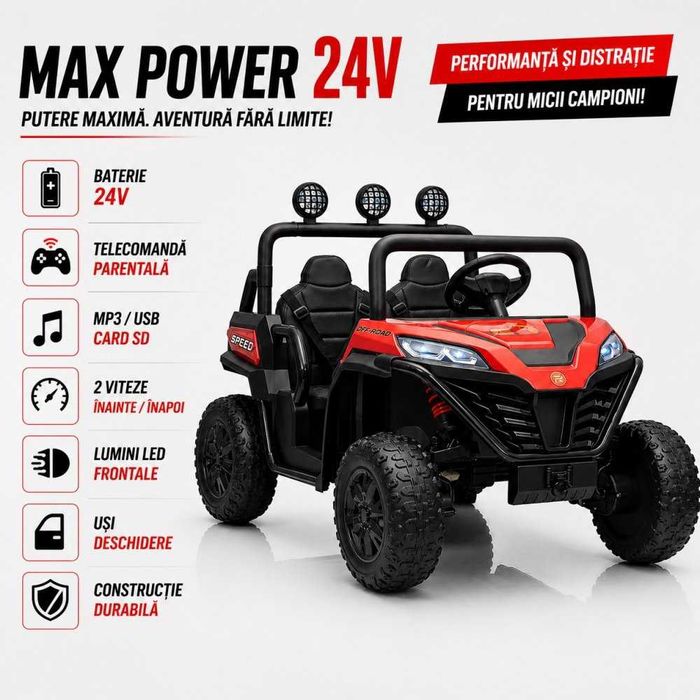 Masinuta electrica pentru copii Nichiduta UTV Max Speed  4x4 cu telecomanda,acumulator 24V,faruri led,Roll bar