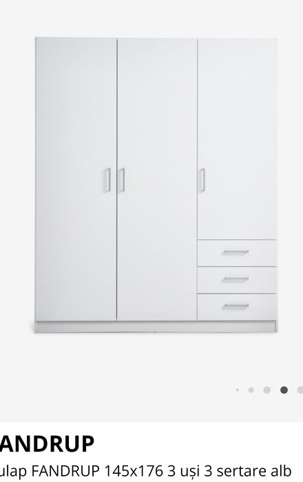 Dulap FANDRUP 145x176 3 uși 3 sertare alb ( șifonier )
Folie
, 
HDF (P