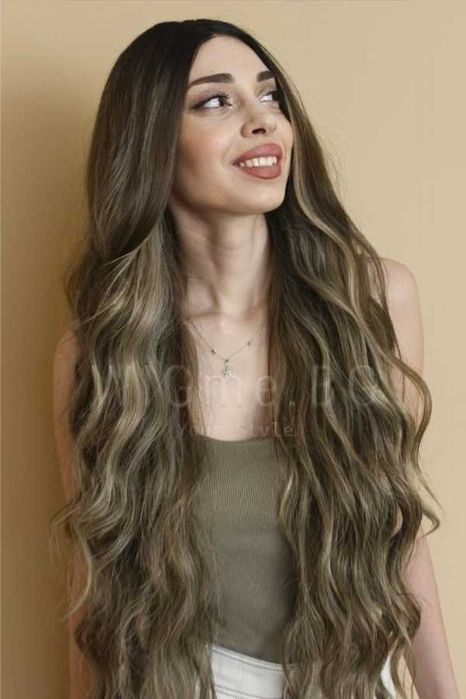 Дълга тъмноруса лейс фронт перука Грета