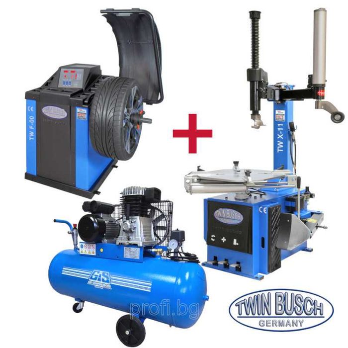 Баланс машина за гуми, монтаж-демонтаж машина и компресор 100л. комп