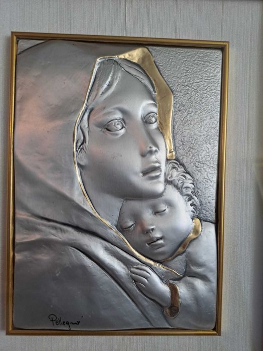 icoana Fecioara Maria argint foita aur Pellegrini 41/36 cm