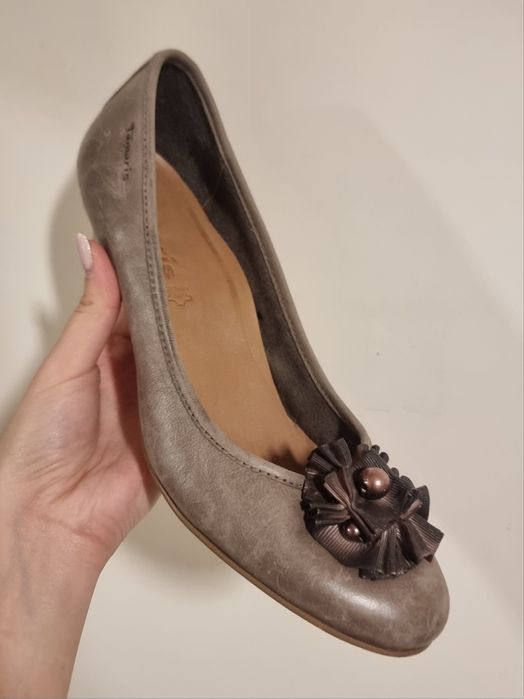 Кафеви токчета, естествена кожа Tamaris 40 номер