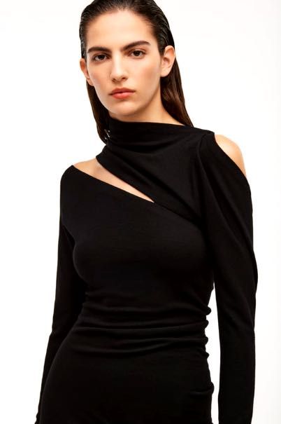 Rochie midi eleganta neagra maneci lungi din tricot Zara Studio mas S