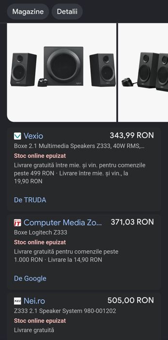 Livrare 5 LEI Boxe PC 2.1 Logitech Z333 40W, subwoofer activ