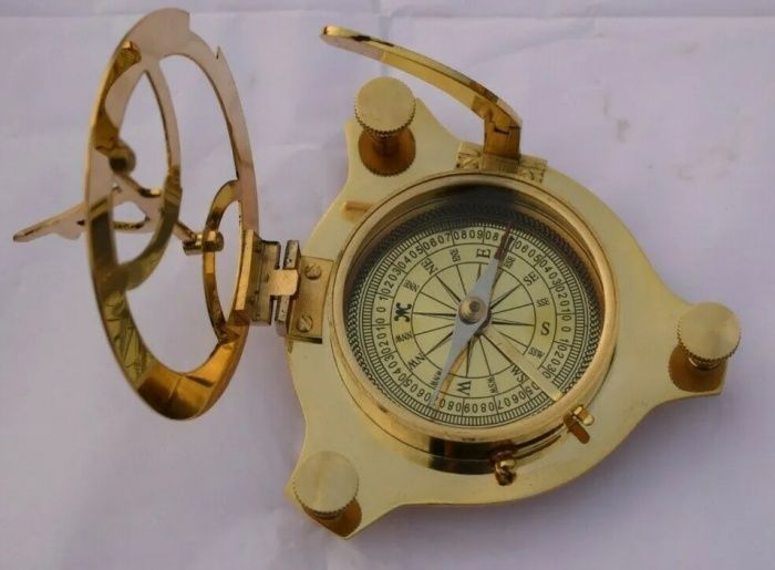 Busola cu compas si cadran solar nautic din alamă , dimensiuni mari pi