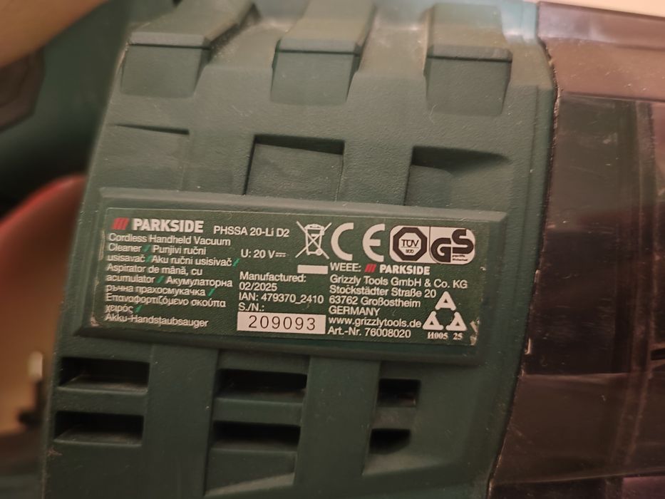 Parkside Зарядно Прахосмукачка Такер X20Vteam