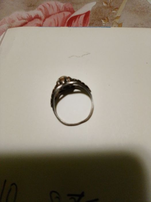 Сребърен пръстен 3х10-камък 875 проба, медальон сърце