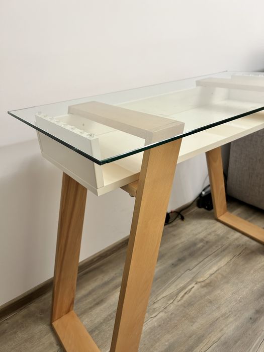 Birou lucrat de acasa sticla si lemn la comanda