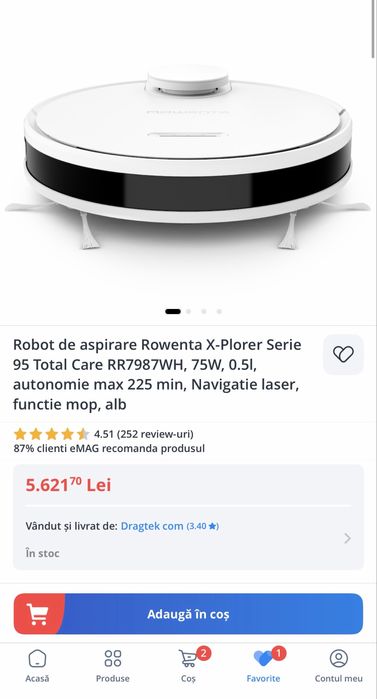 Robot de aspirare Rowenta X-Plorer RR7987WH functie mop - IMPECABIL